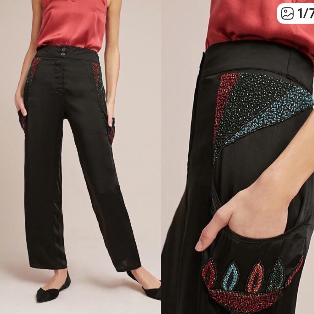 Anthropologie Raga NWT Satin Beaded Pants L